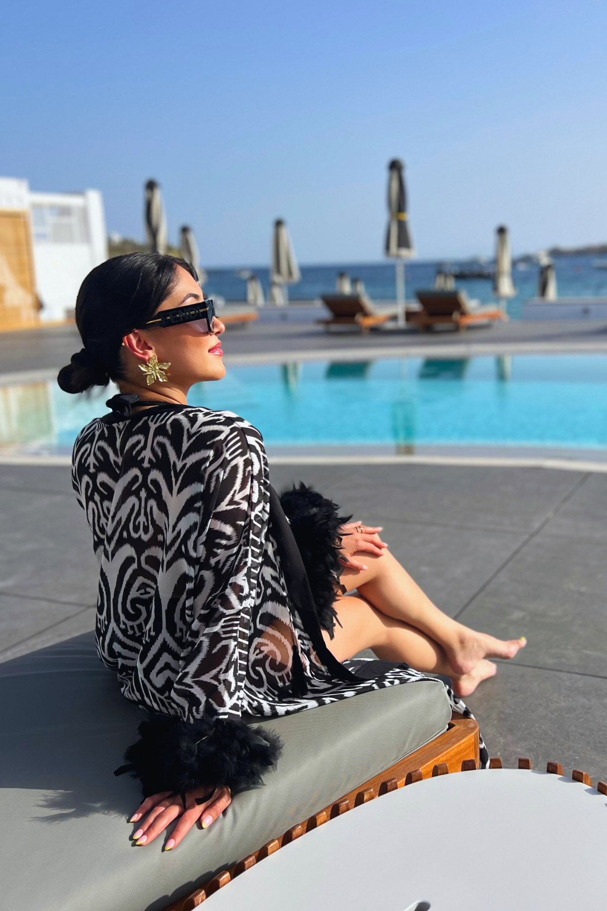 Langer Sommer Kaftan IBIZA mit Federn