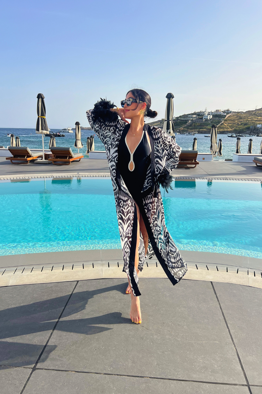 Langer Sommer Kaftan IBIZA mit Federn