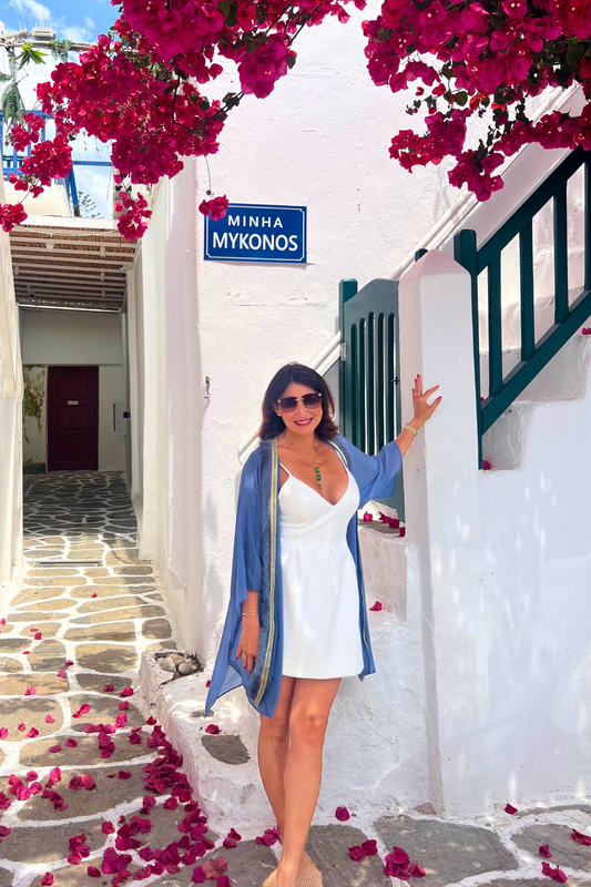 Kaftan Style Ocean Blue mit Boho Fransen