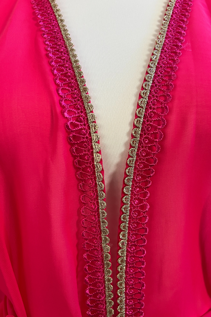Kaftan lang Fuchsia Dream mit Bindeteil